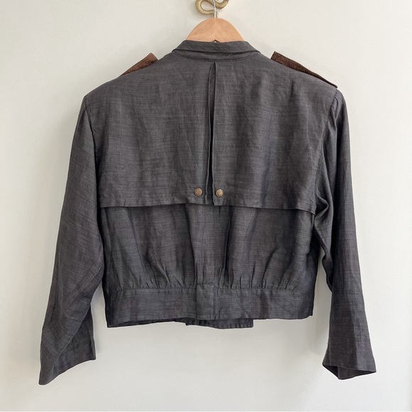 [sergio z] 100% linen leather trim strong shoulder lightweight bomber jacket 44 - Picture 2 of 8
